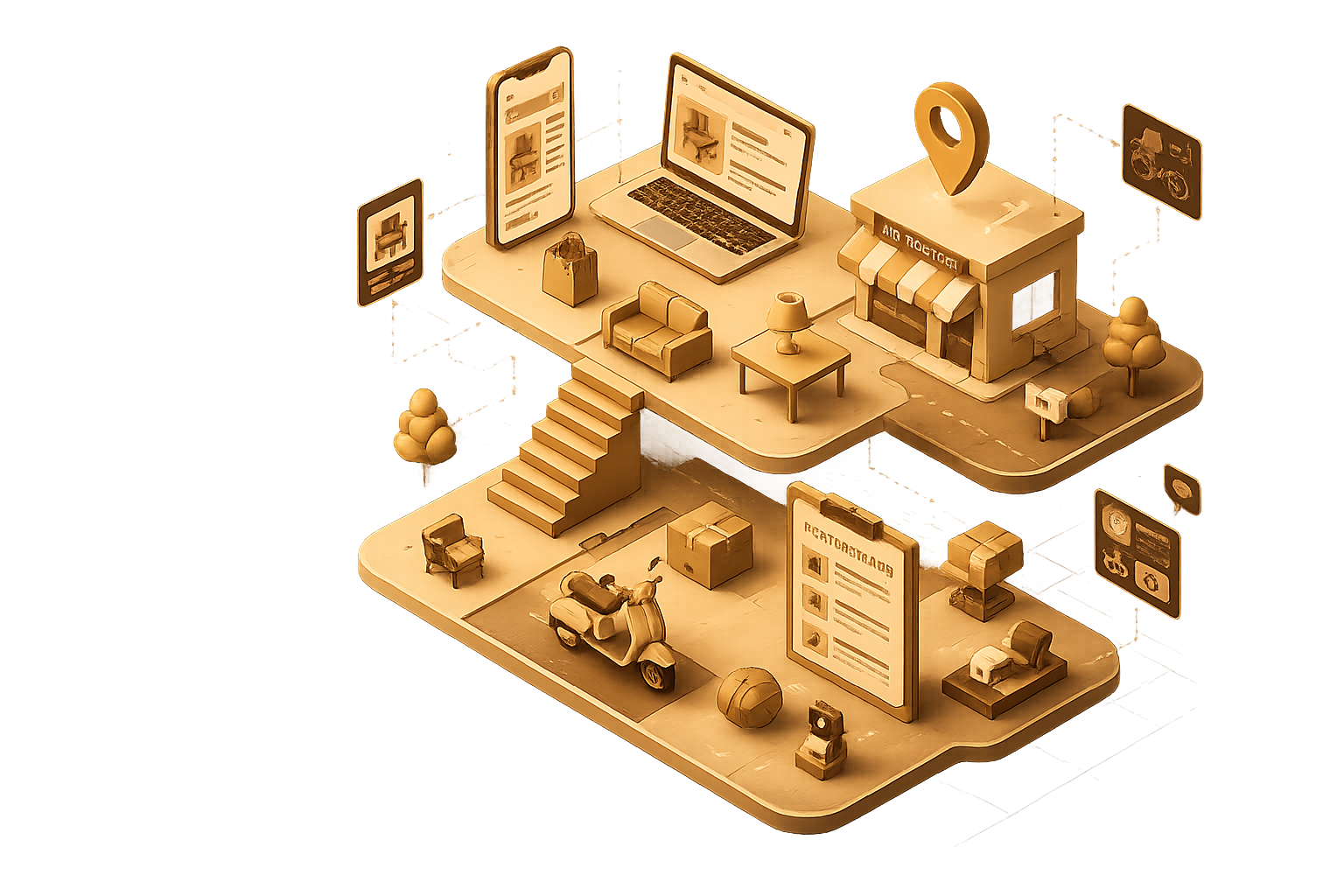 Illustration showing various local businesses and services in Vellore